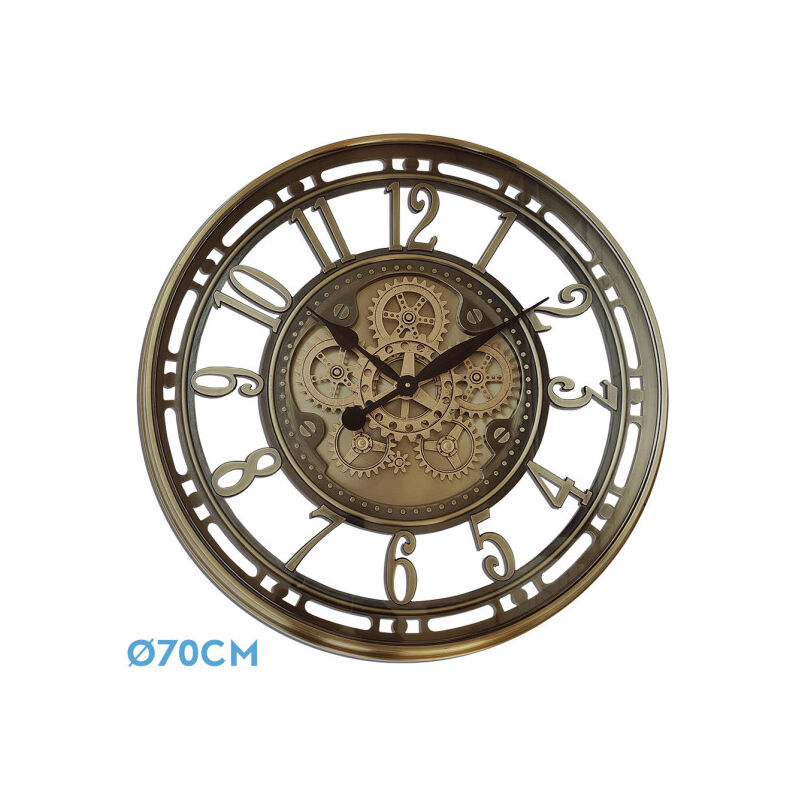 Fabrilamp - Horloge murale de mesina bronze 70x70x8 cm engrenages avec mouvement