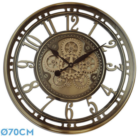 Horloge murale en bronze MESINA 70x70x8 cm engrenages avec mouvement