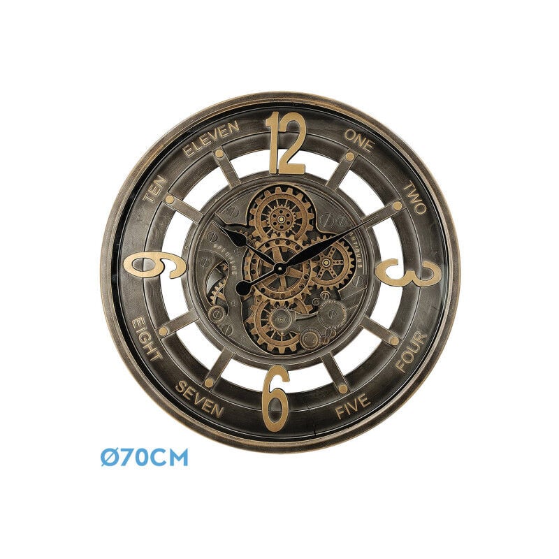 Fabrilamp - Horloge murale de padua or/cuir 70x70x8cm engrenage avec mouvement