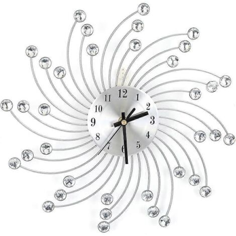 Horloge murale en métal argentée de 30 cm pour salon et chambre à coucher