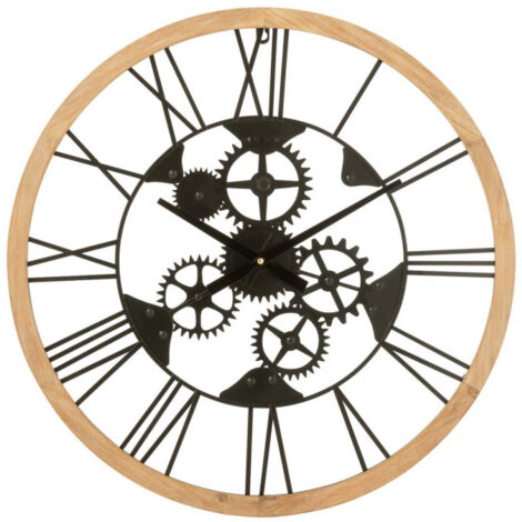 Horloge Murale en Métal "Roues" 60cm Noir & Naturel
