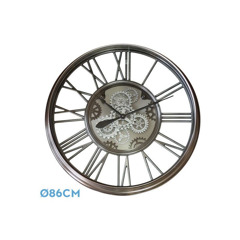 Fabrilamp - Horloge de Mur Turin nickel 86x86x8.5 cm Engrenages avec mouvement