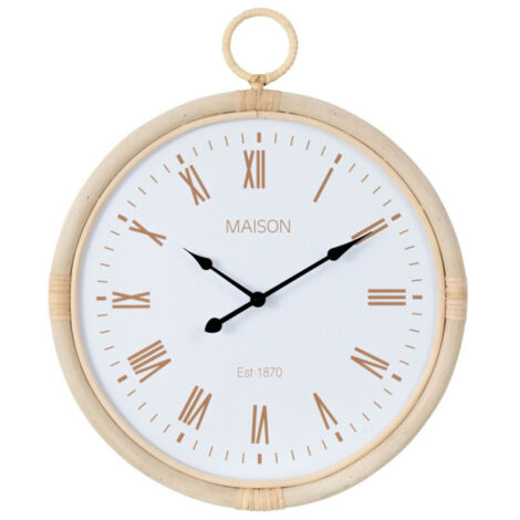 Horloge Murale en Rotin "Kyr" 48cm Blanc