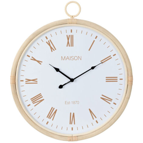 Horloge Murale en Rotin "Kyr" 64cm Blanc