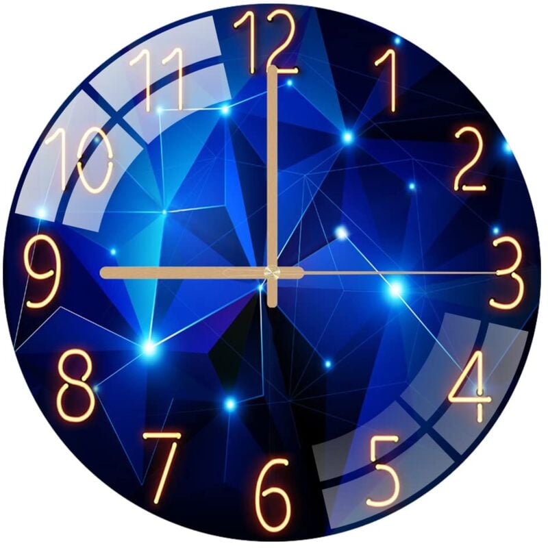 Jusch - Horloge murale en verre 30 cm, silencieuse, sans tic-tac, décorative, ronde, pour salon, cuisine, chambre à coucher, couloir, bureau (bleu