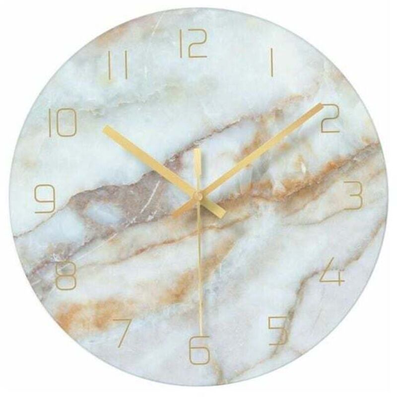 Horloge murale en verre de marbre silencieux pour salon, marbre moderne résistant aux rayures de 12 pouces