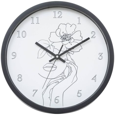 Horloge murale en verre Timo avec design visage noir et blanc, diamètre 30 cm - Atmosphera, créateur d'intérieur