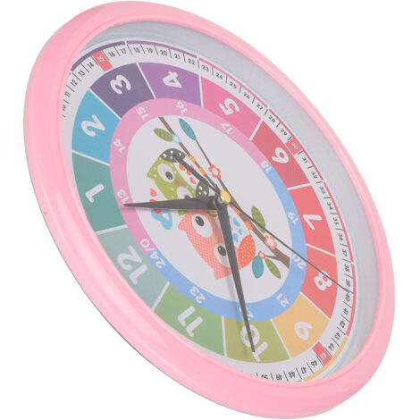 Horloge Murale Enfant - Pendule Colorée Apprentissage avec Design Cartoon pour Chambre et Salle de Classe - Rose