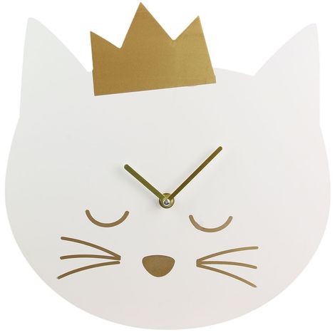Horloge murale enfant Princesse chat - Diam 30 - Blanc
