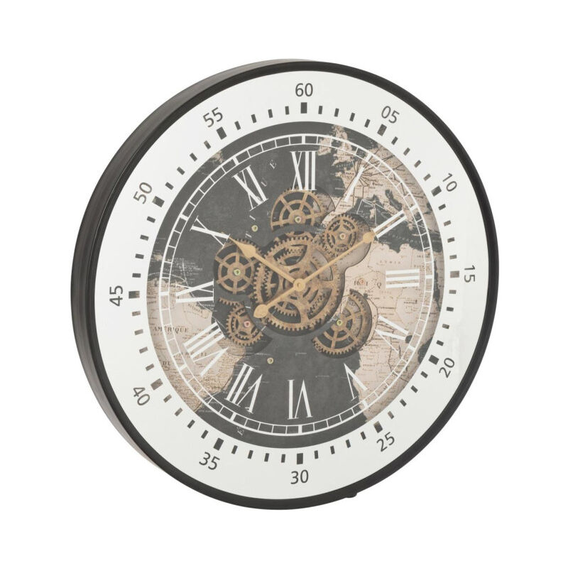 Paris Prix - Horloge Murale Engrenage 'Carte Monde' 79cm Multicolore