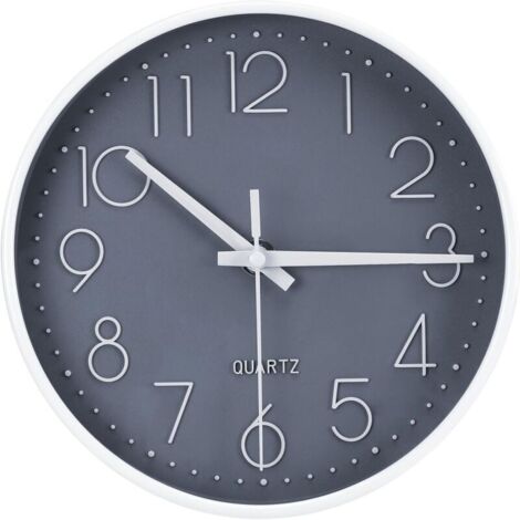 Horloge Murale EXCITAT 20 cm - Ronde et Silencieuse - pour Bureau, Cuisine, Salon, Chambre d'Enfant, École - Gris