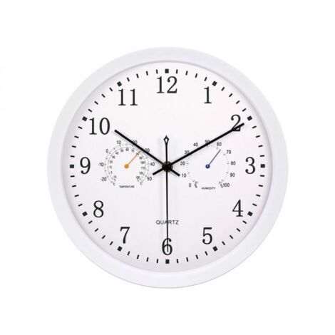 Horloge murale extérieure de 30 cm avec thermomètre et hygromètre - étanche, cadran noir et blanc clair, durable et facile à lire