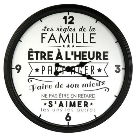 Horloge Murale "Famille" 50cm Blanc & Noir