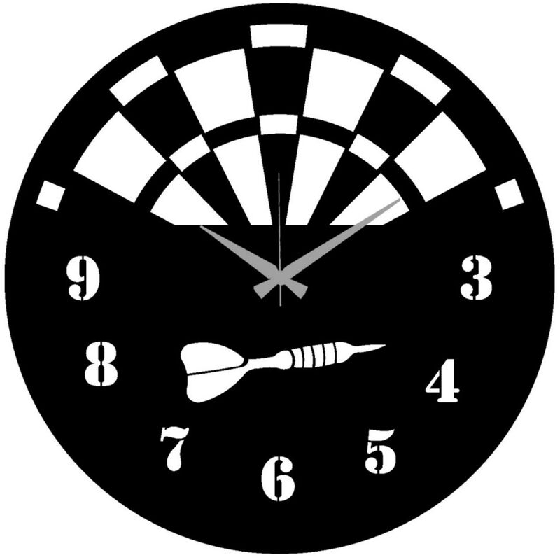 Horloge Murale Fléchettes, Métal, Noir, 50x0,15x50 cm