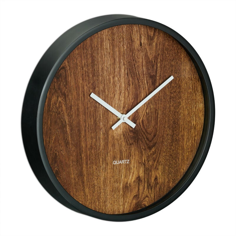 Relaxdays - Horloge murale, fonctionne avec pile, analogique, sans nombres, moderne, diamètre 29,5 cm, marron/noir