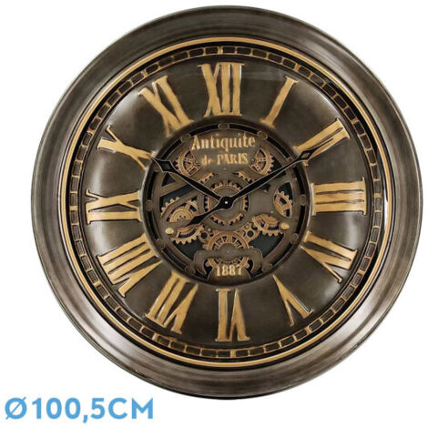 Horloge murale GENOVA en cuir doré 100,5x100,5x13,5 cm engrenages avec mouvement