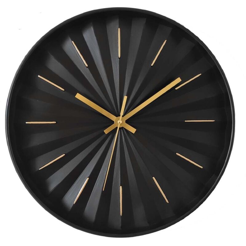 Horloge murale, horloge de cuisine sans chiffres, noire et dorée, à piles, diamètre 30,5 cm
