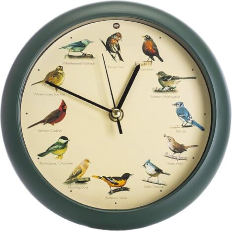 Horloge murale, horloge murale chantant des oiseaux bruns, 12 chants d'oiseaux différents, silencieuse, mise en sourdine automatique la nuit, convient pour le bureau et le salon