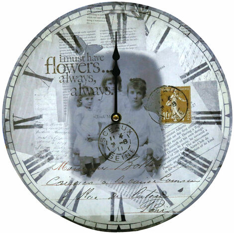 Horloge murale horloge vintage pour salon décoration murale horloge rétro, chiffres romains, motif carte postale, MDF laqué, 1x pile AA, DxD 31x4 cm