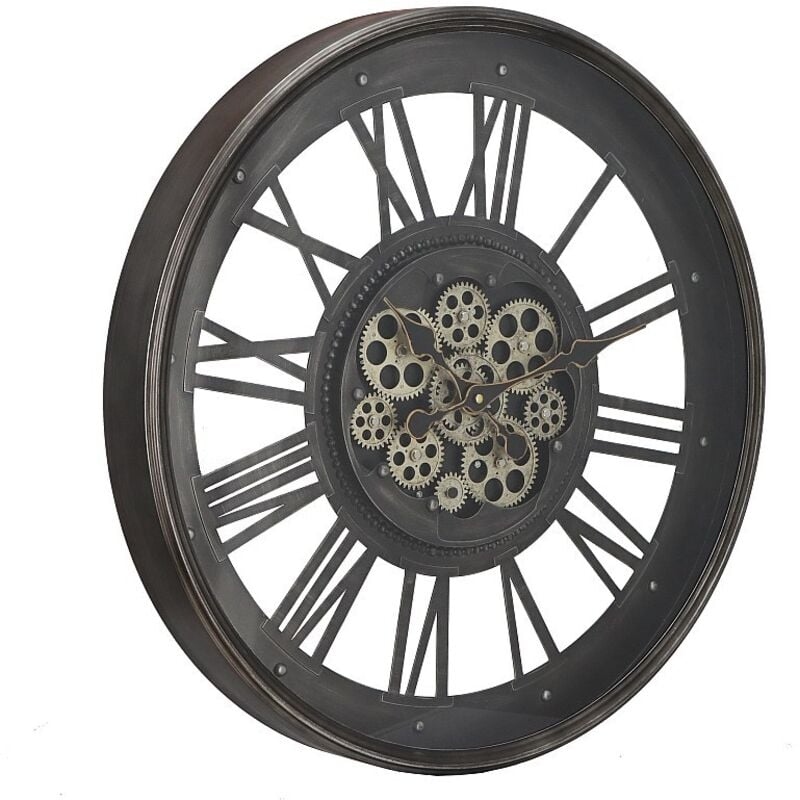 Vente-unique - Horloge murale industrielle en métal et verre - d. 60 cm - Anthracite - astoria