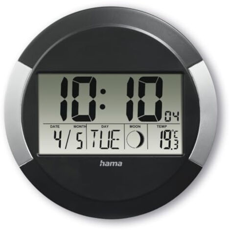 HORLOGE MURALE ''ISCHIA'', NUM., DCF, HORL. TABLE, AFFICH. TEMP., NOIRE HAMA