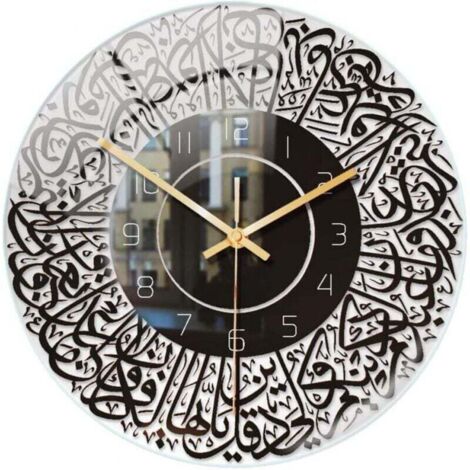 Horloge Murale Islamique en Acrylique à Quartz Noir Décoration Intérieure Moderne
