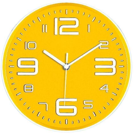 Horloge murale jaune moutarde silencieuse et moderne à pendule, grands chiffres 3D, idéale pour chambre d'enfant, cuisine, salle de bain ou salon (30 cm).