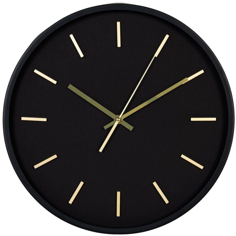 Horloge Murale Kensington, Verre, Plastique, Noir, Or, 4,5x35x35 cm