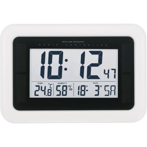 VOELKNER SELECTION Horloge murale KW9101 solaire, radiopiloté(e) 280 mm x 190 mm x 23 mm blanc S594912