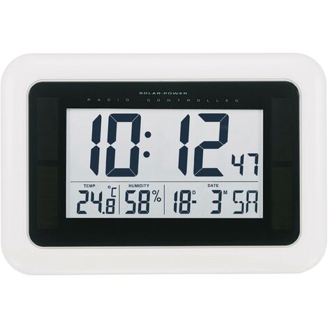 VOELKNER SELECTION Horloge murale KW9101 solaire, radiopiloté(e) 280 mm x 190 mm x 23 mm blanc S594912