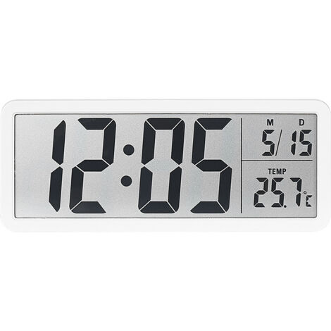 Horloge murale LCD simple, pour salon, avec affichage multifonctionnel de la température et de l'humidité - Blanche