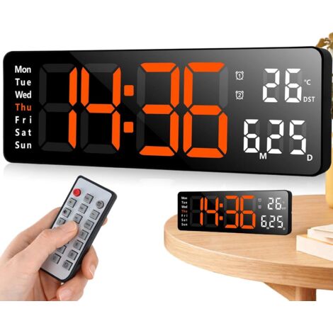 Horloge Murale LED - 1 pièce, Horloge Murale LED 13 Pouces Orange - Télécommande