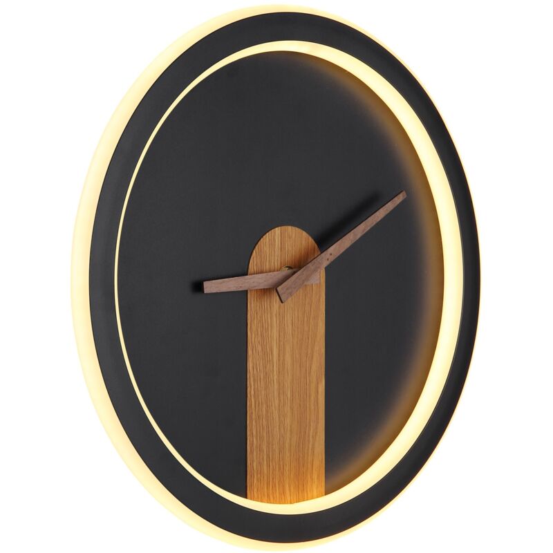Globo - Horloge murale led aspect bois Applique murale avec horloge Horloge murale analogique avec éclairage, rétroéclairage, 20W 825Lm blanc chaud,