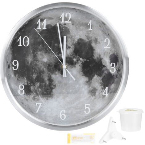 Horloge Murale LED Contrôle Sonore Rond Argenté pour Bureau Salon Chambre