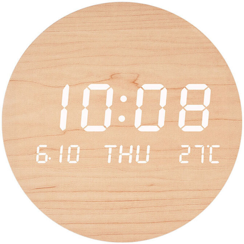 Horloge Murale LED Horloge Créative, Muet Horloge Murale Mode Nordique S201-1PCS-Couleur Bois Massif (Chargement de Type de Stockage de Puissance)