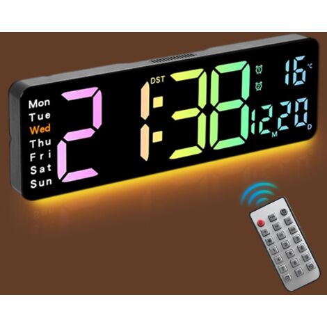 Horloge murale LED réglable – grand écran, télécommande, luminosité variable, chambre/salon
