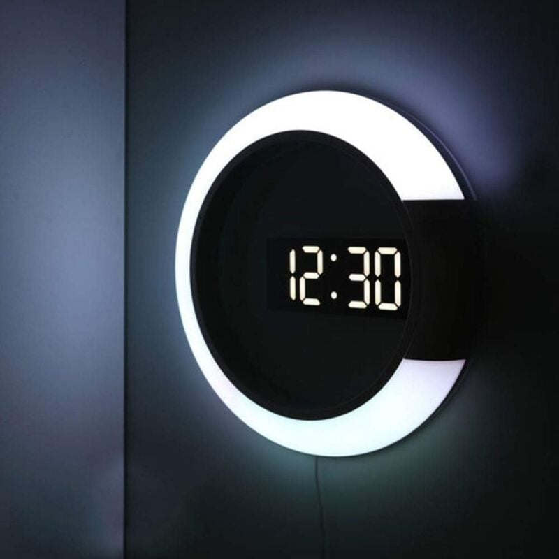 Einemgeld - Horloge murale à led, télécommande créative, horloge numérique, miroir creux, alarme de température, 7 couleurs changeantes, veilleuse