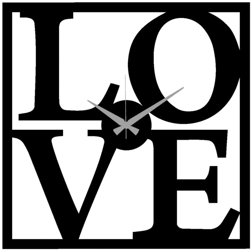 Epikasa - Horloge Murale Love, Métal, Noir, 42x0,15x42 cm