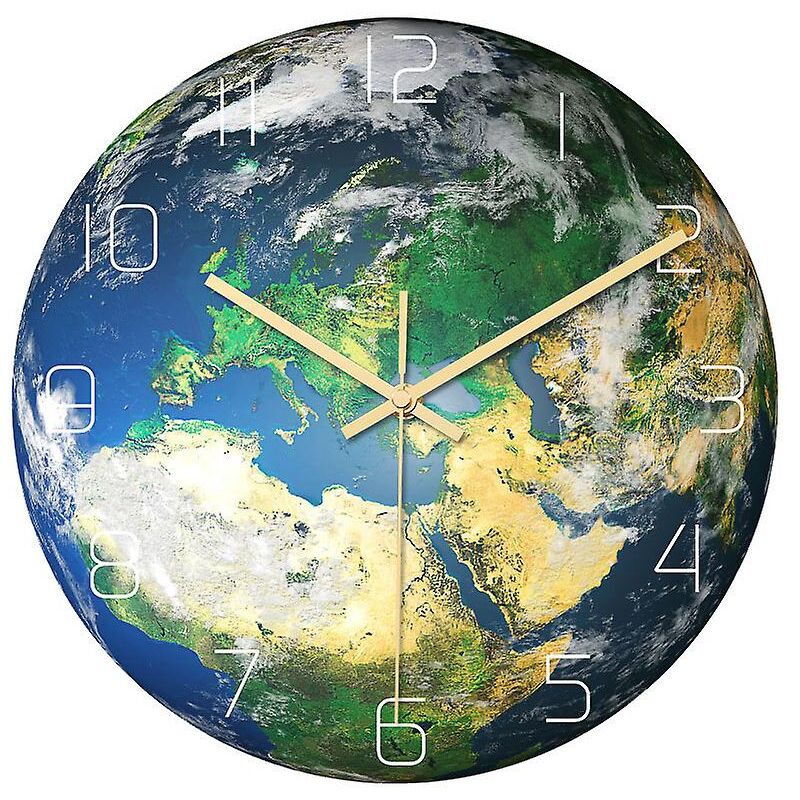 Feiyue - Horloge murale lumineuse 3D en forme de terre, horloge murale décorative à mouvement silencieux en matériau acrylique