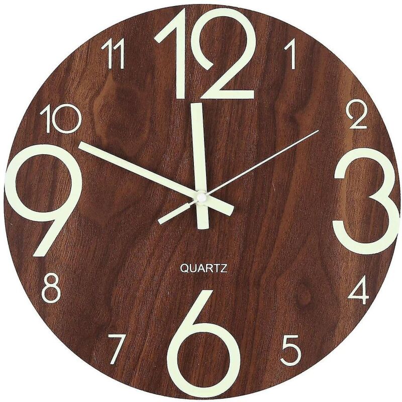 Fei Yu - Horloge murale lumineuse, horloges murales de cuisine silencieuses en bois de 12 pouces sans tic-tac avec veilleuses pour Ind
