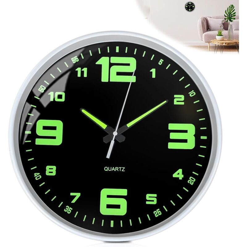 Horloge murale lumineuse, silencieuse, sans tic-tac, 30 cm, silencieuse, à quartz, à piles, horloge murale moderne en verre pour chambre, maison,