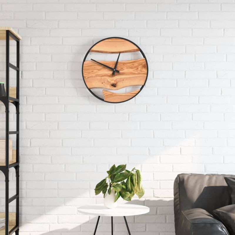 Horloge murale marron Ø35 cm fer et bois d'olivier Vidaxl