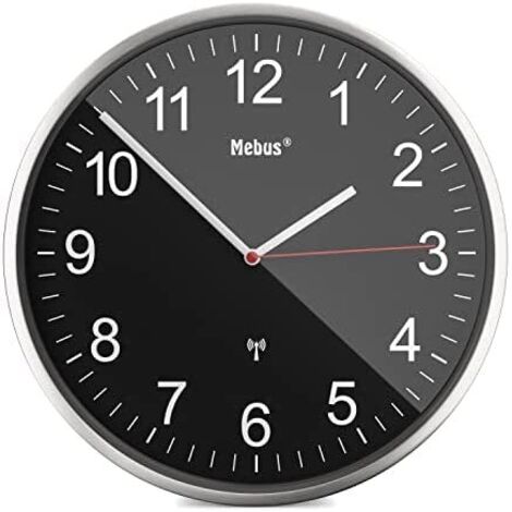 Horloge murale Mebus 19578 radiopiloté(e) 30 cm argent mécanisme d'horloge silencieux