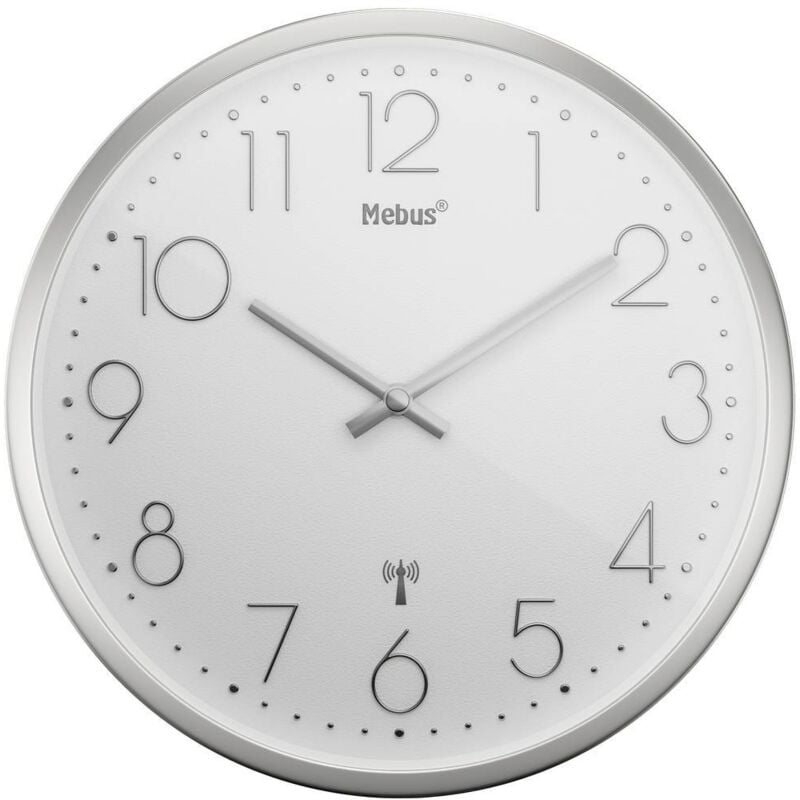 Horloge murale Mebus 19776 radiopiloté(e) 25 cm x 4 cm argent mécanisme d'horloge silencieux