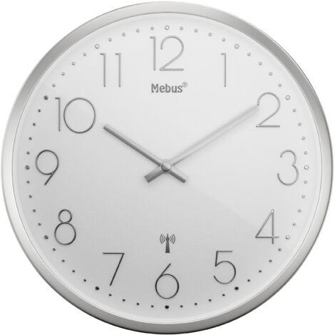 Horloge murale Mebus 19776 radiopiloté(e) 25 cm x 40 mm argent mécanisme d'horloge silencieux
