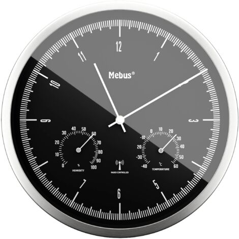 Horloge murale Mebus 19777 radiopiloté(e) 25 cm x 5 cm argent mécanisme d'horloge silencieux