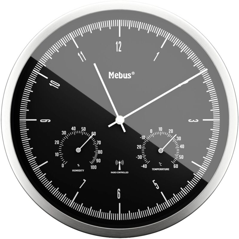 Horloge murale Mebus 19777 radiopiloté(e) 25 cm x 5 cm argent mécanisme d'horloge silencieux