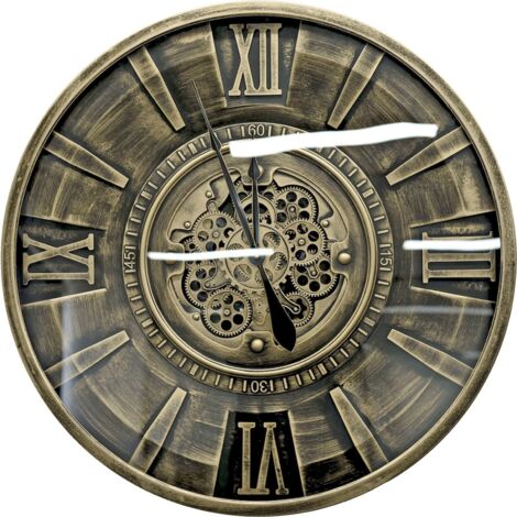 horloge murale mécanisme apparent effet bronze vieilli - bronze vieilli effet patiné