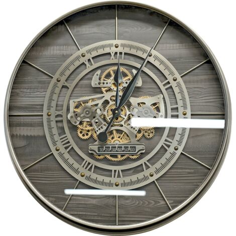 horloge murale mécanisme métal gris style industriel décoratif - gris métal effet bois clair