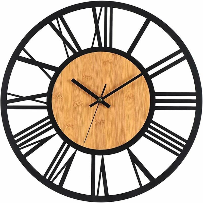 Ymyny Horloge Murale Métal Bois 40cm Horloge Murale Silencieuse sans Bruit Tic-Tac Décoration Salon Chambre Cuisine Bureau Domicile Grande Pendule